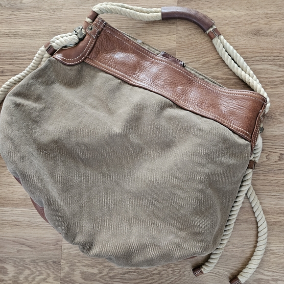 GAP 1969 Vintage Distressed Canvas Brown and Tan Hobo Handbag - Picture 2 of 7